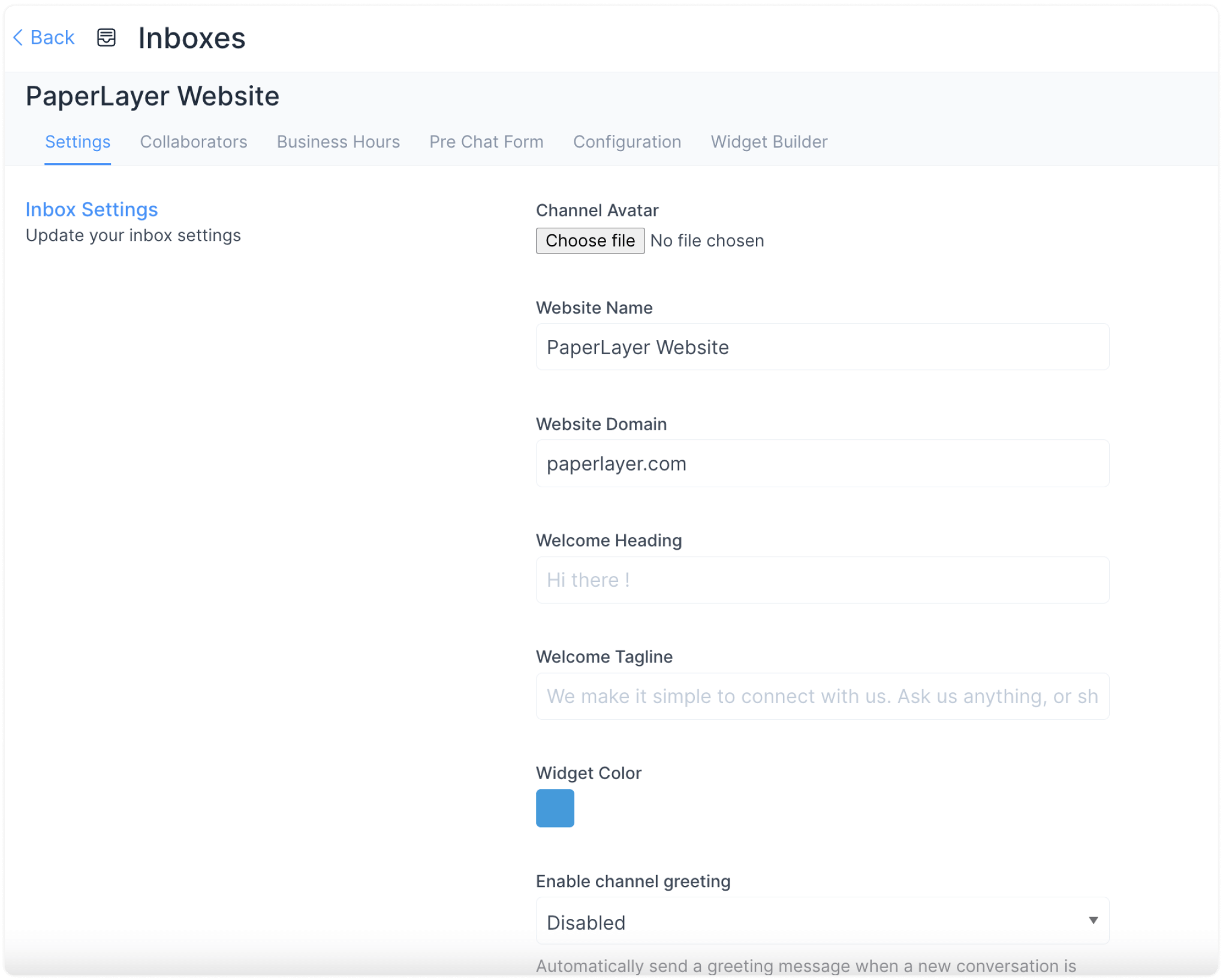Updating Website Settings